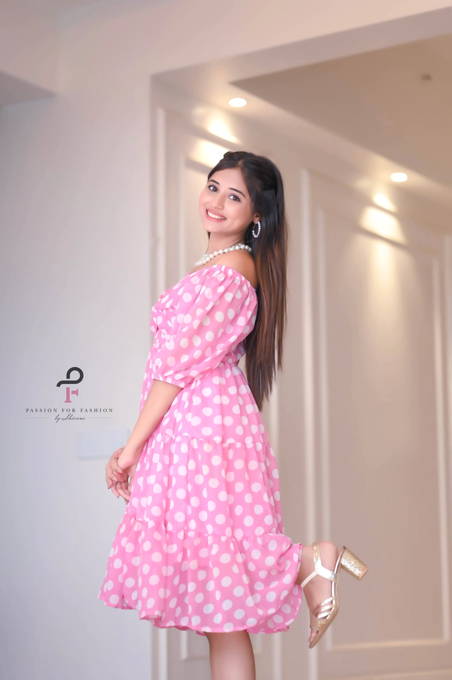 Dreamy Pink Polka Georgette Twirl Dress