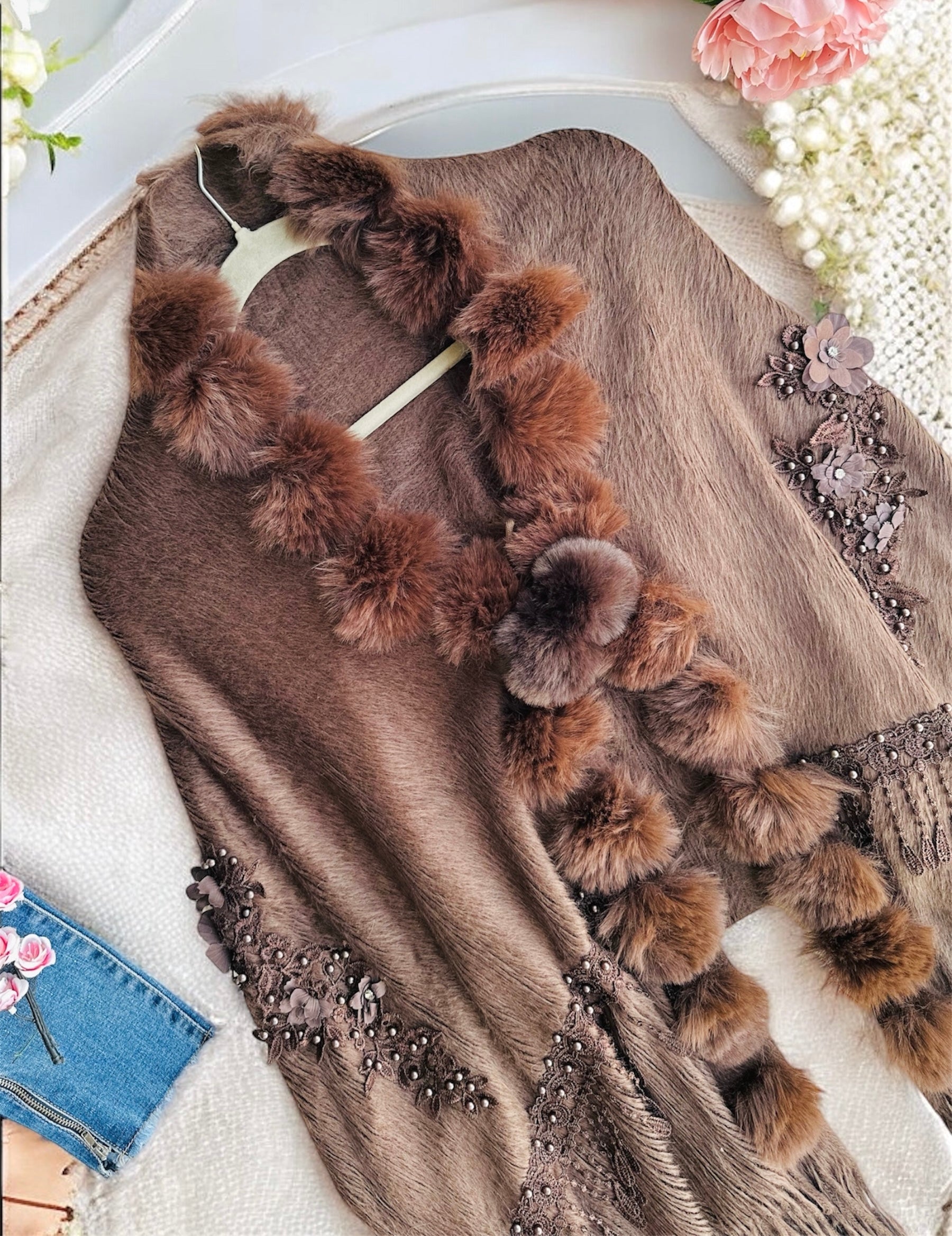 Chocolate Brown Fur Winter Cape