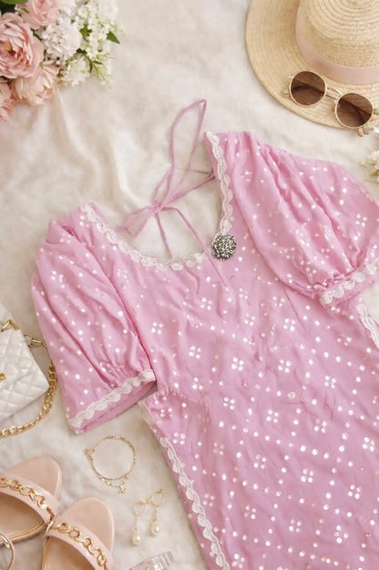 Gulnaz Pink Embroidered Short Kurta