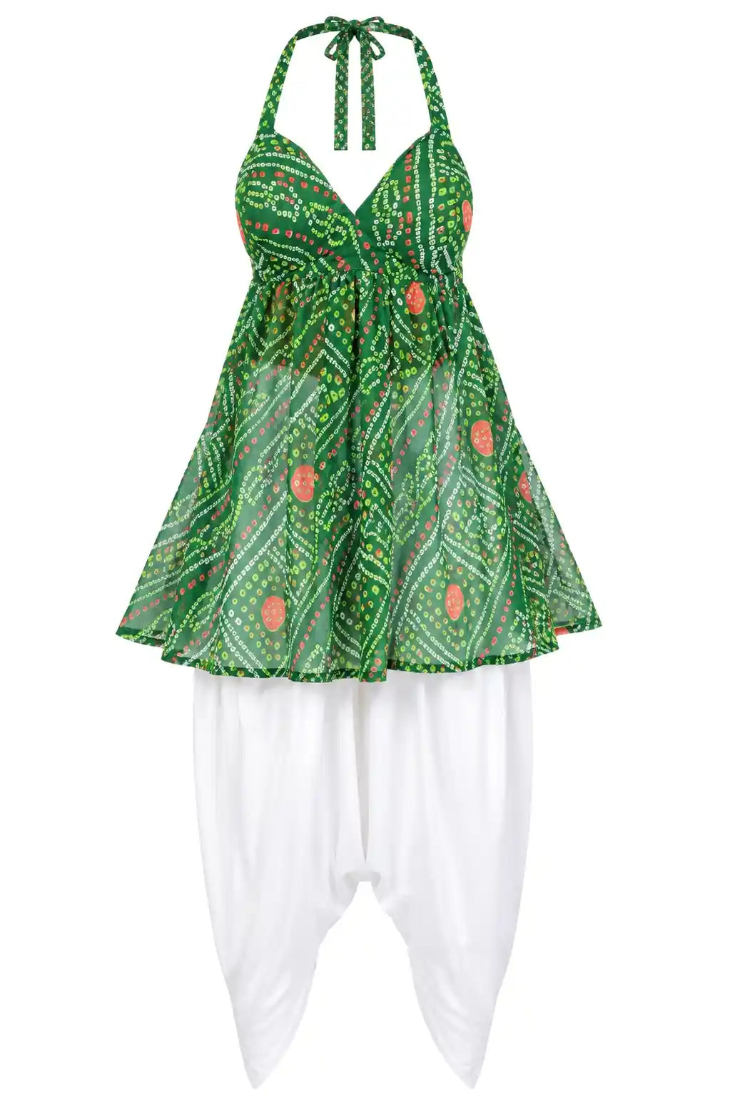 Green Bandhej Gulnaz Peplum Top