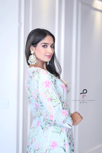 Blush Blue Floral Meher Suit Set