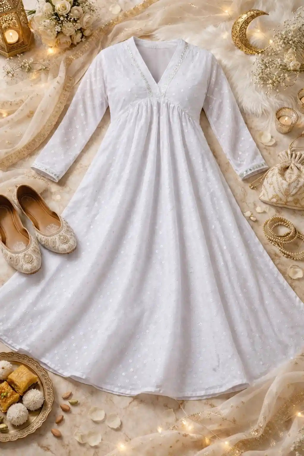 Liberty White Nyra Gulnaz Embroidered Kurta