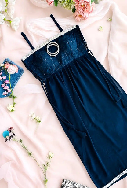Monochrome Blue Embroidered Gulnaz Kurta