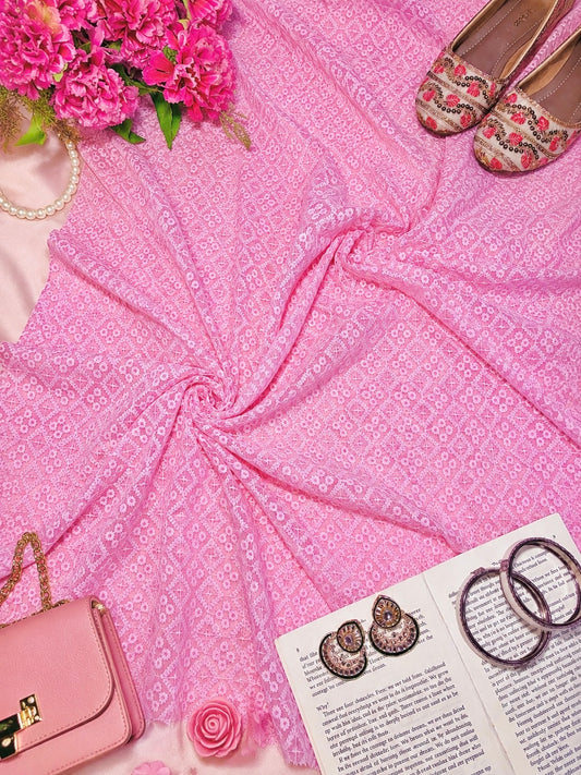 Elegant Baby Pink Ethnic Embroidered Fabric