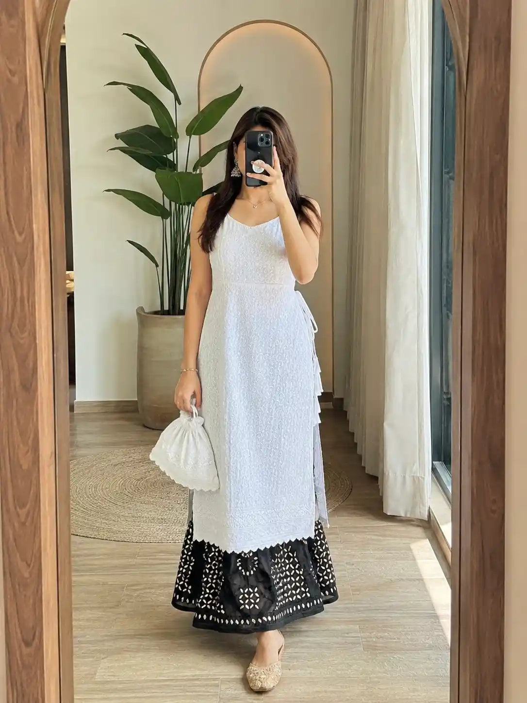 Mahima's Whimsical White Sequence Gulnaz Kurta