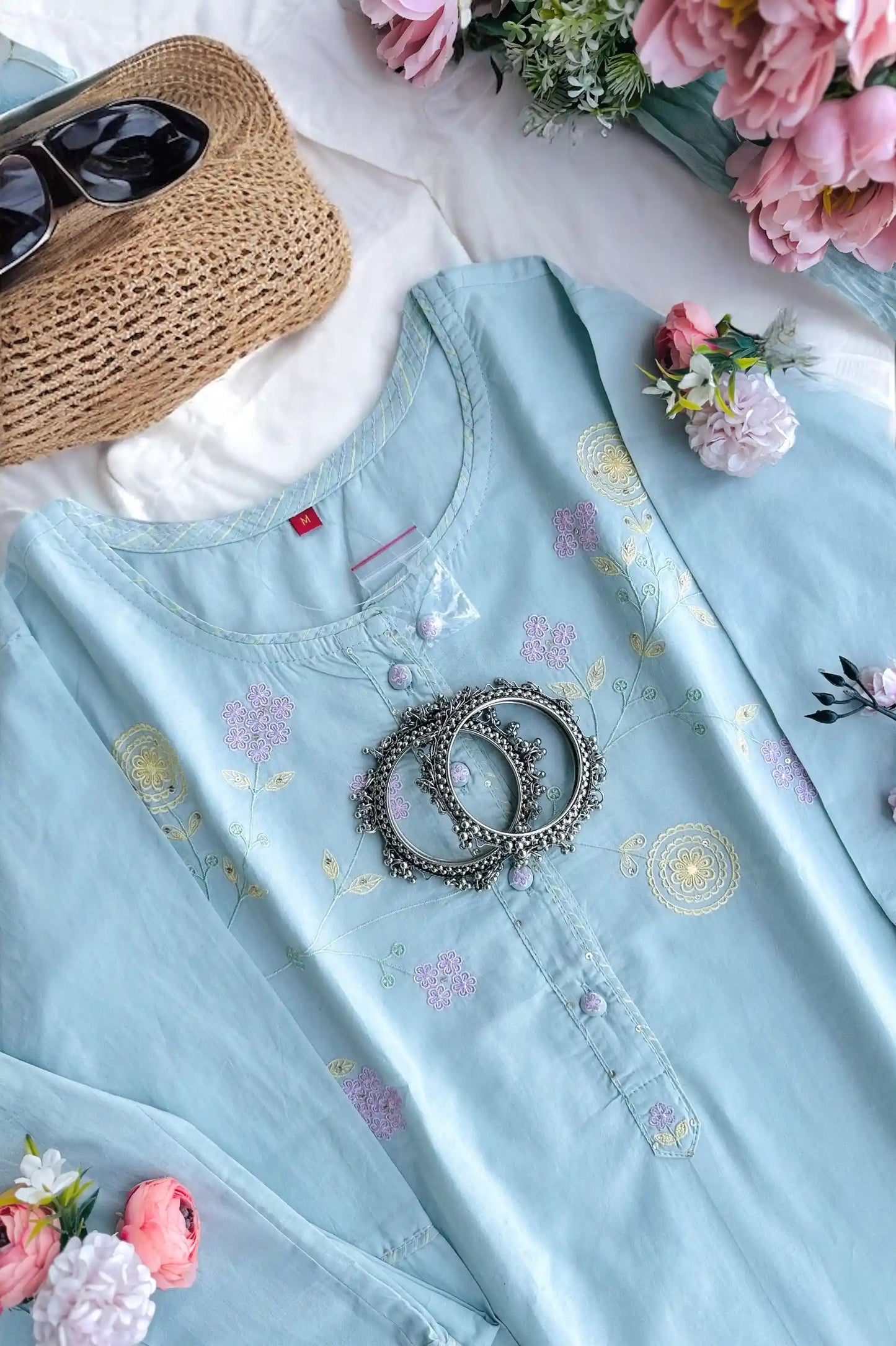 Pastel Aqua Blossom Kurta Set