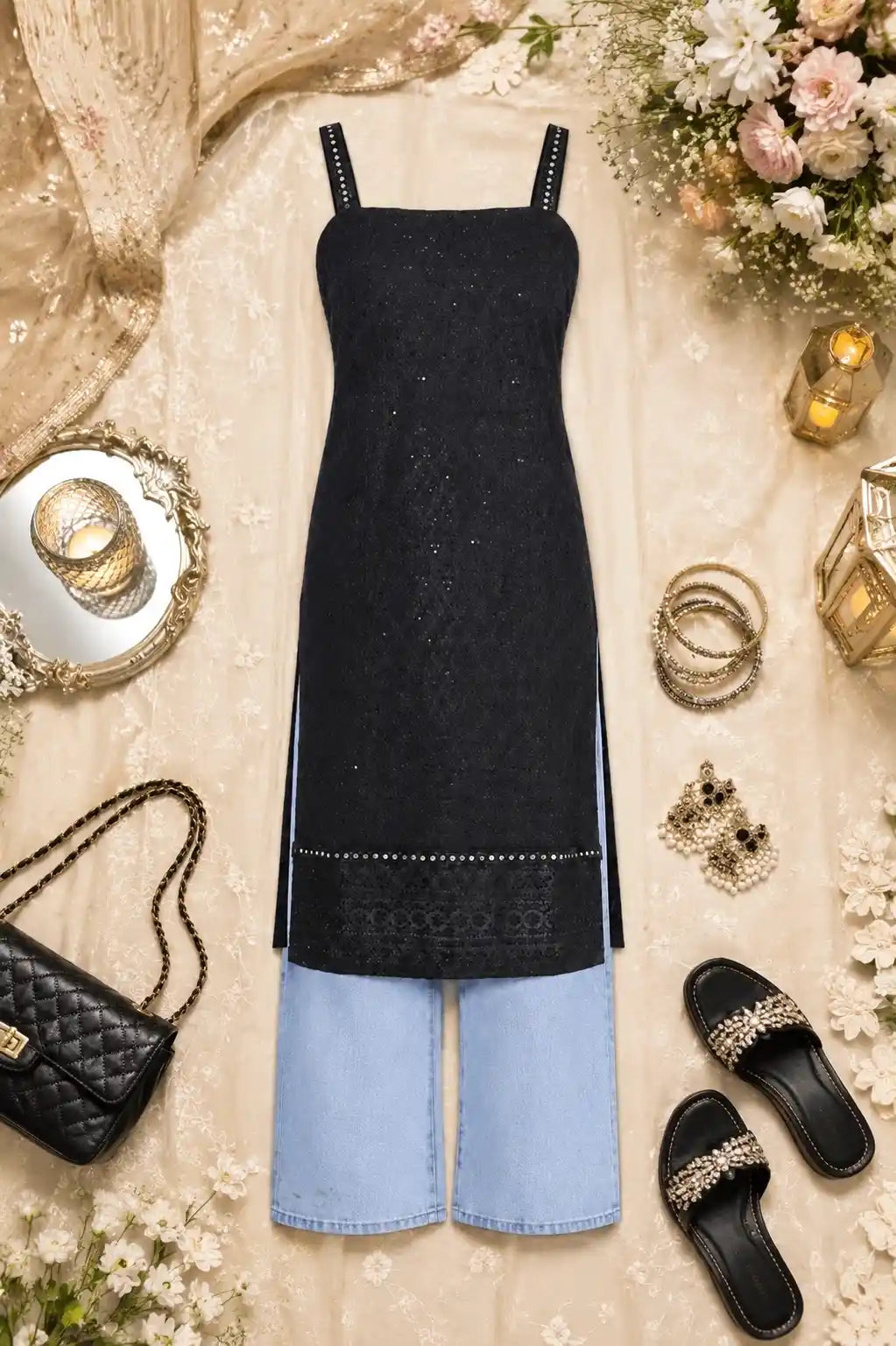 Sunlit Black Sequence Gulnaz Kurta