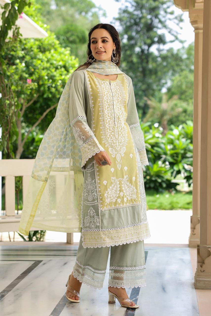 Pastoral Green Meher Embroidered Suit Set