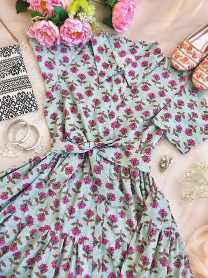 Pastel Block Collar Flared Dress