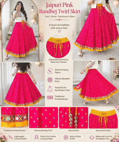Jaipuri Pink Bandhej Twirl Skirt
