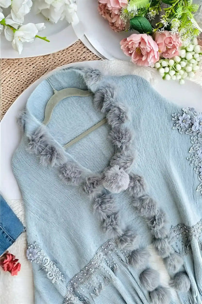 Soft Grey Fur Winter Cape
