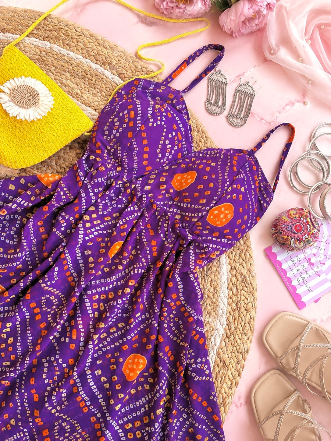 Bloom Purple Bandhej Peplum Top