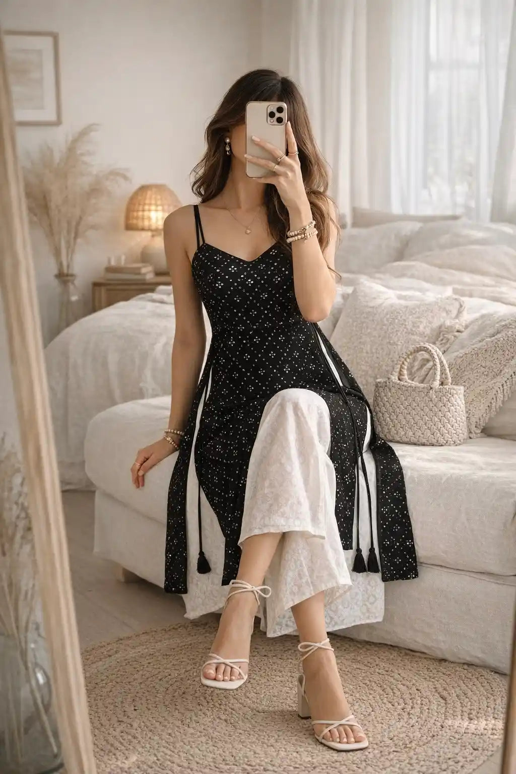 Black Hand Embellished Mirror Kurta