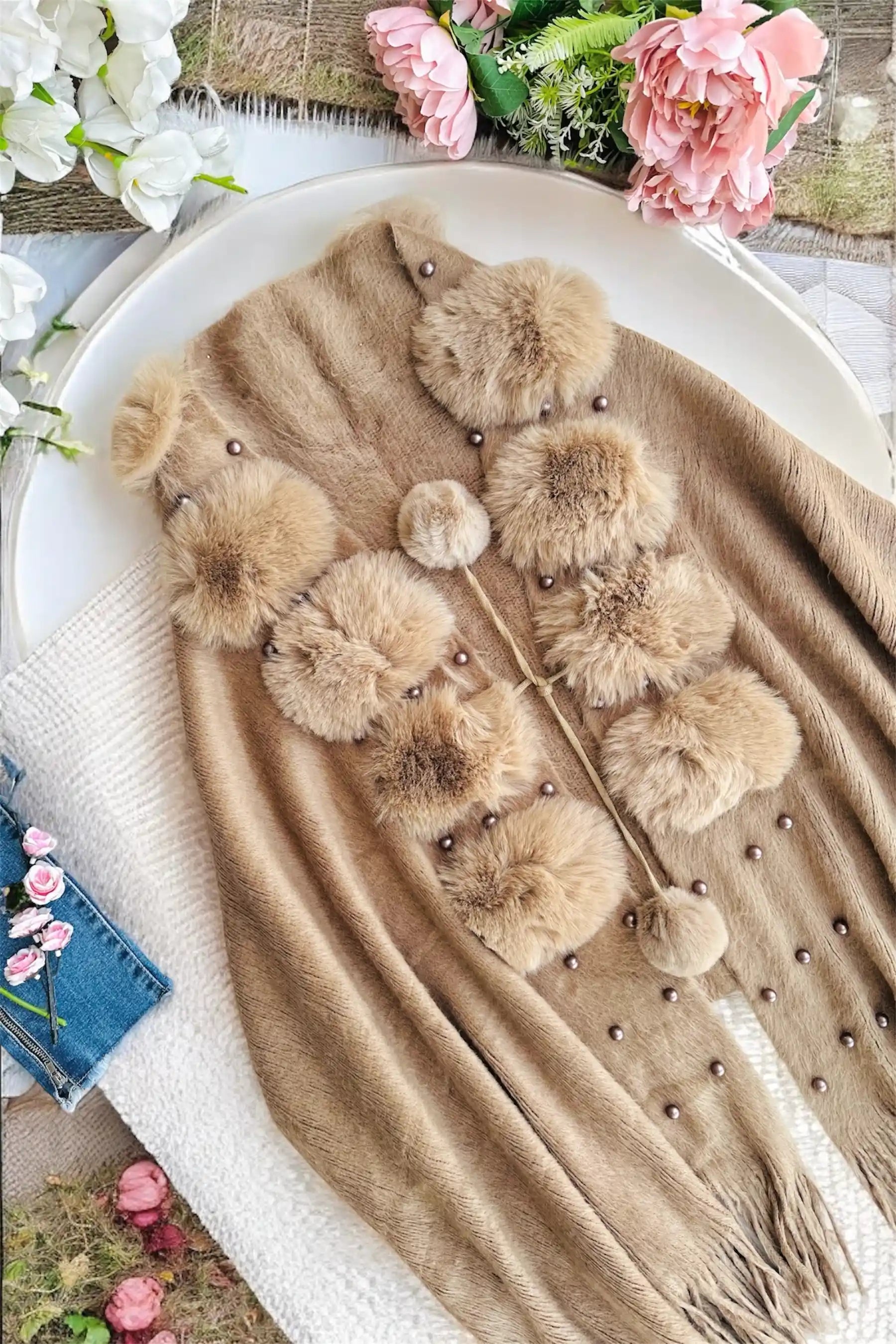 Brown Pearl Fur Winter Cape