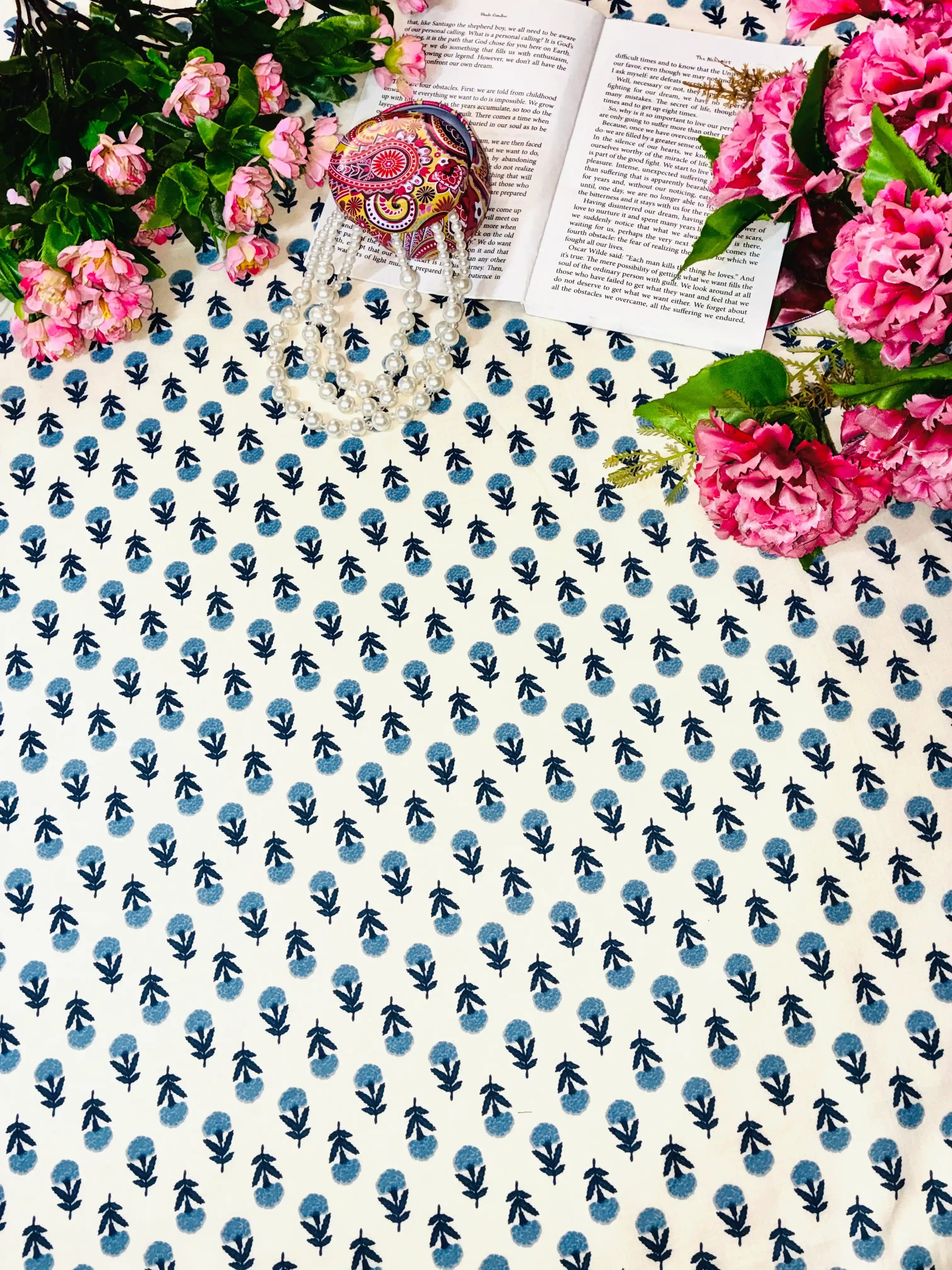 Blue Floral Buti Cotton Fabric