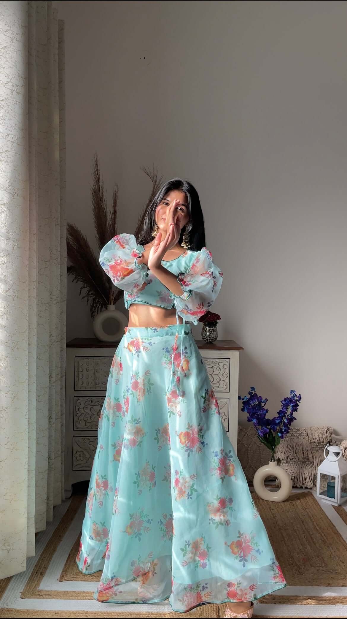 Swati's Turquoise Organza Skirt Set