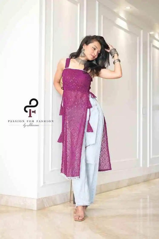 Fine Wine Embroidered Dori Gulnaz Kurta