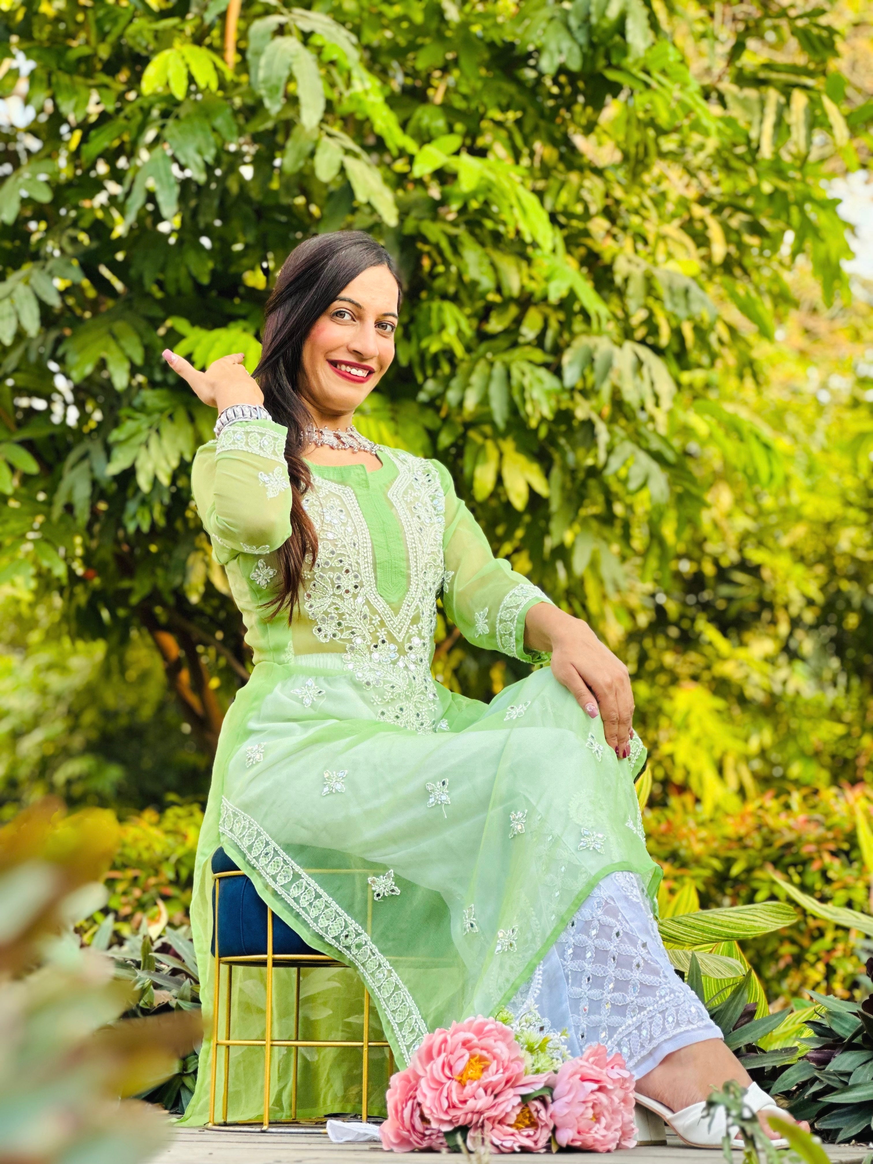 Blush Green Rooh Chikan Kurta