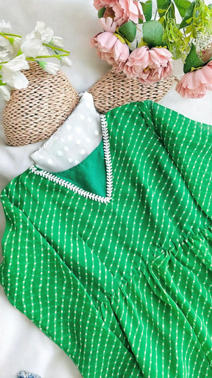 Bandhej Green Peplum Top