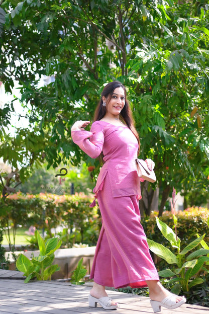 Rose Pink Textured Farsi Suit Set