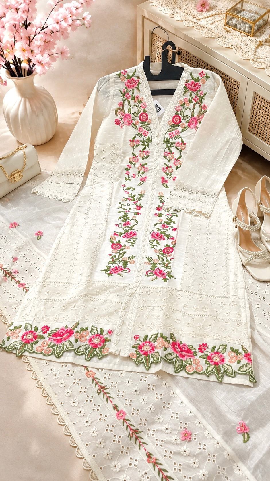 Ivory Floral Embroidered Meher Suit Set