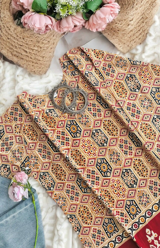 Mustard Jaipuri Cotton Short Kurta - Passion for Fashion by Shivani