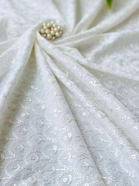 Creamy White Sequence Fabric Cut