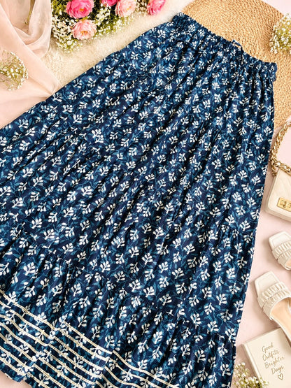 Jaipuri Indigo Block Flared Twirl Skirt