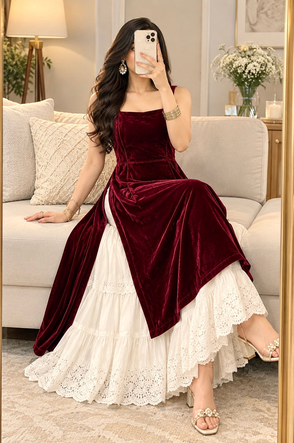 Royal Maroon Velvet Gulnaz Kurta