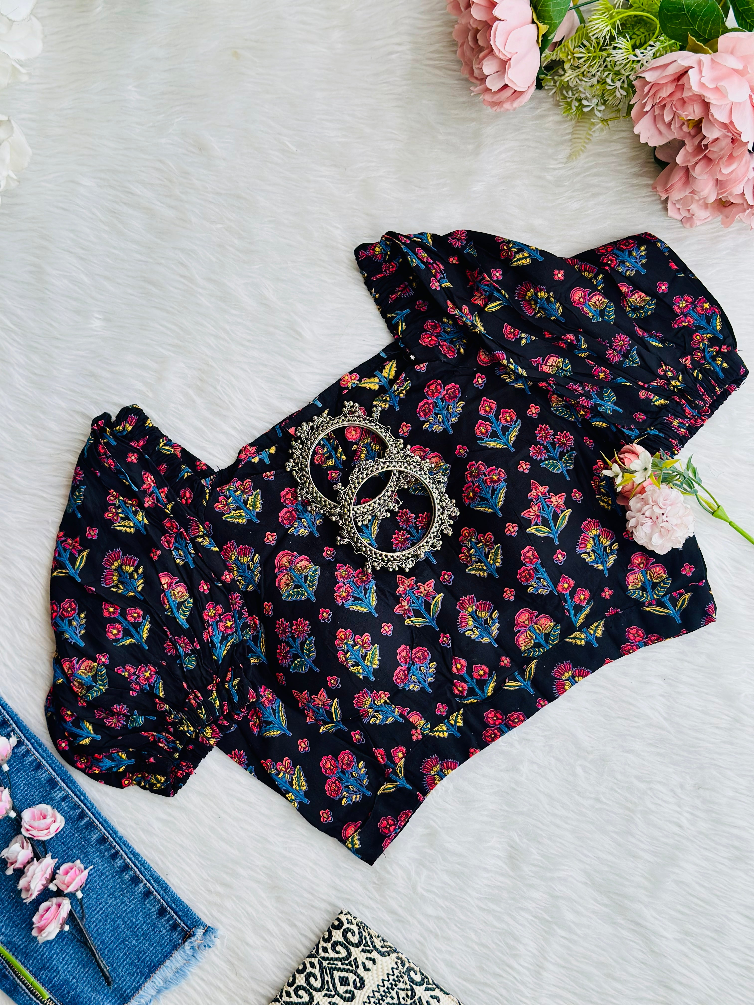 Black Puff Sleeve Blouse