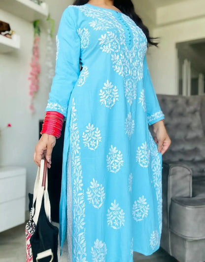 Blush Blue Gulzar Chikan Kurta