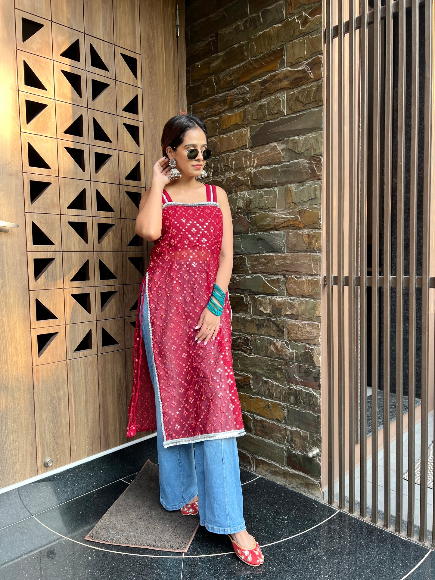 Fenil’s Scarlet Maroon Mirror Gulnaz Kurta