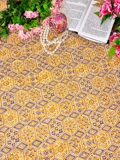 Mustard Geometric Tile Print Cotton Fabric