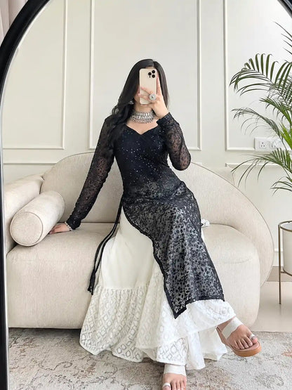 Smoky Black Leaf Gulnaz Kurta