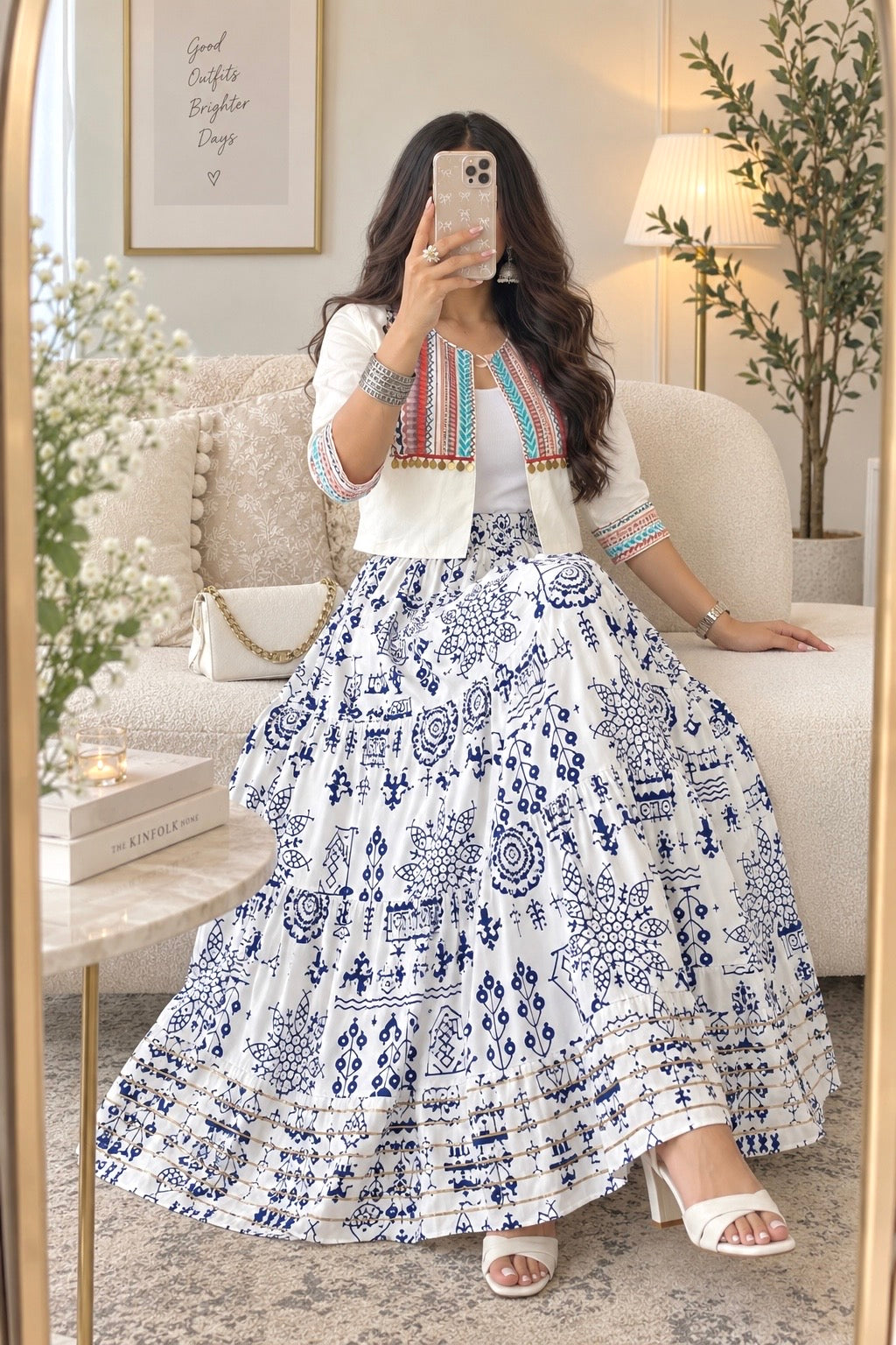 Jaipuri Indigo Folk Flared Twirl Skirt