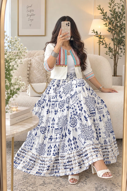 Jaipuri Indigo Folk Flared Twirl Skirt