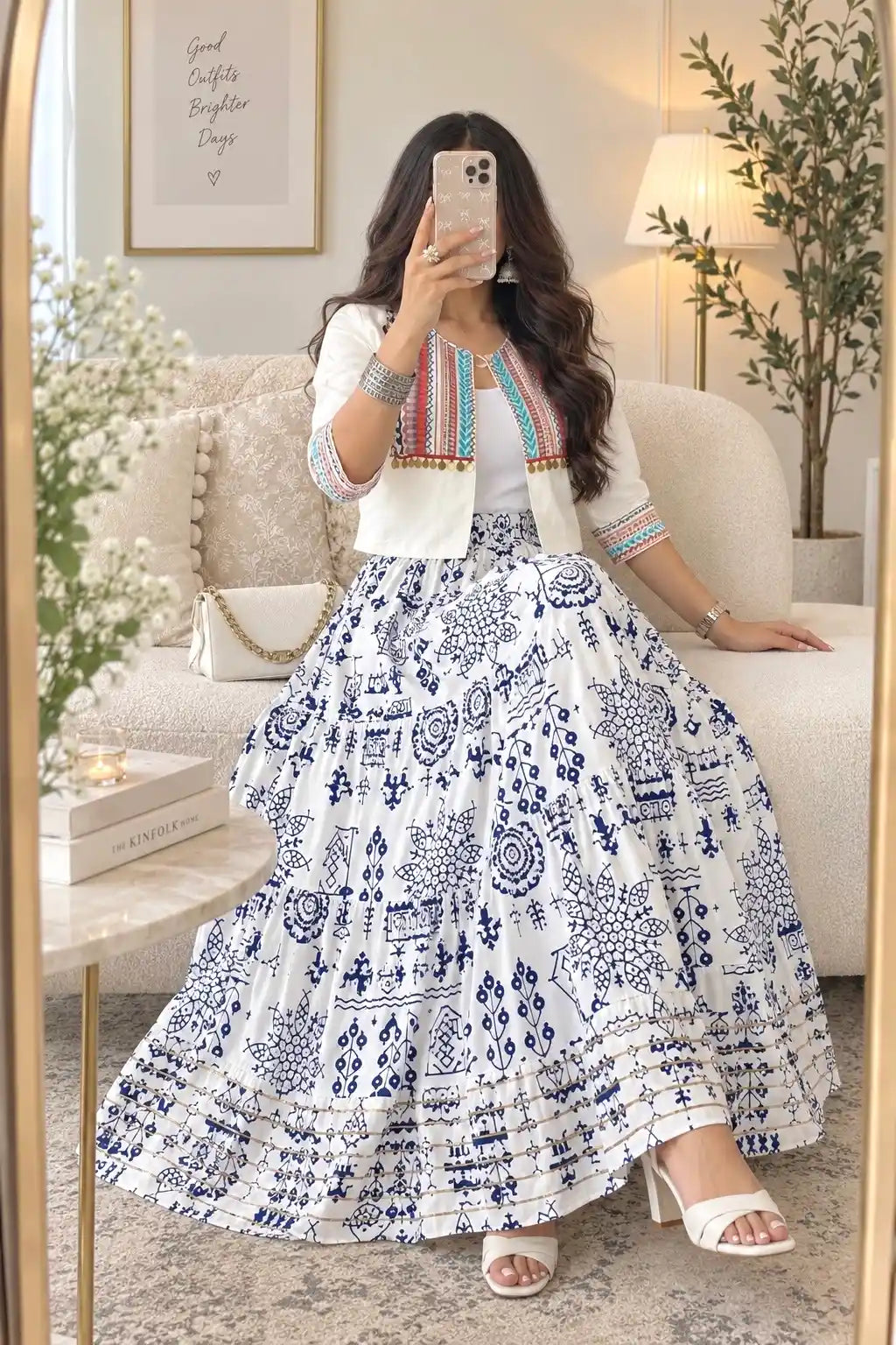Jaipuri Indigo Folk Flared Twirl Skirt
