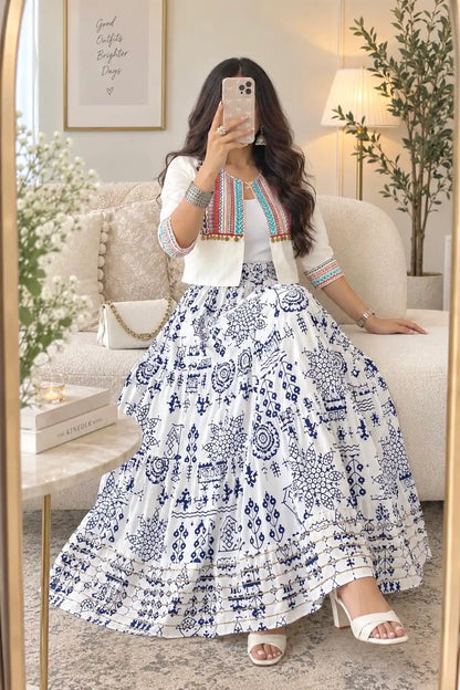 Jaipuri Indigo Folk Flared Twirl Skirt