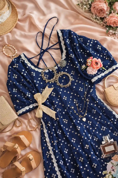 Dazzle Blue Mirror Gulnaz Kurta