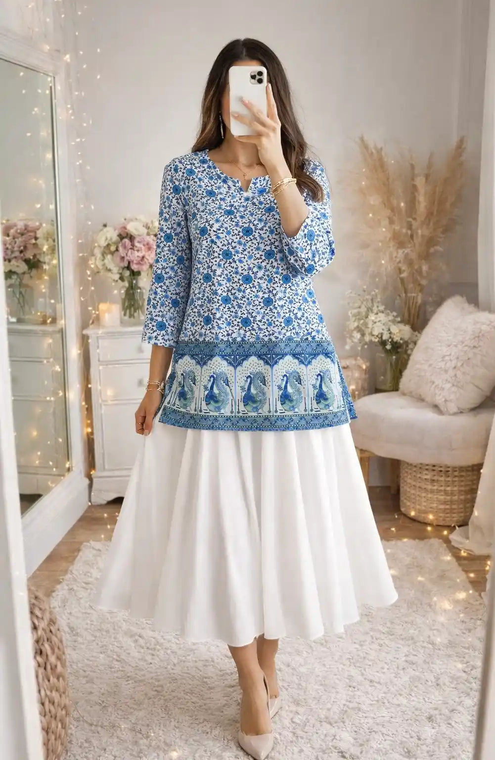Blue Peacock Budget Short Kurta