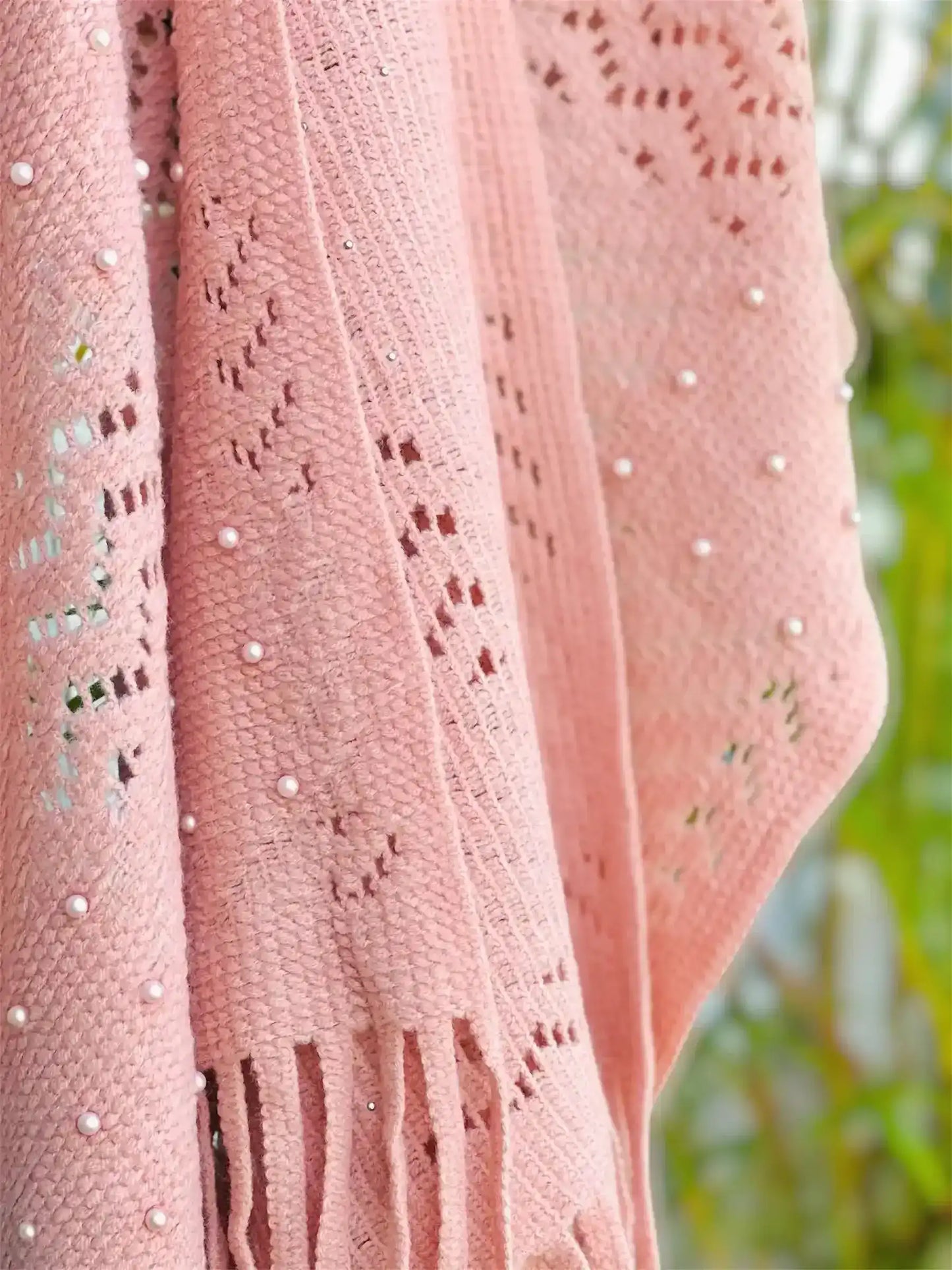 Peach Beaded Wool Winter Stole
