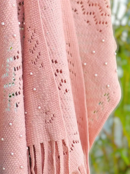 Peach Beaded Wool Winter Stole