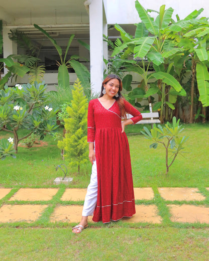 Scarlet Maroon Gulnaz Slit Kurta Featuring "THE SHUKLA SISTERS"