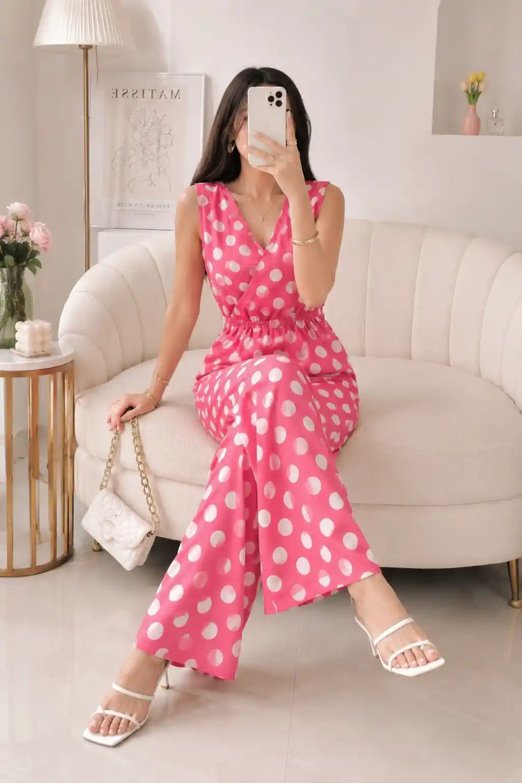Chic Pink Polka Print Jumpsuit