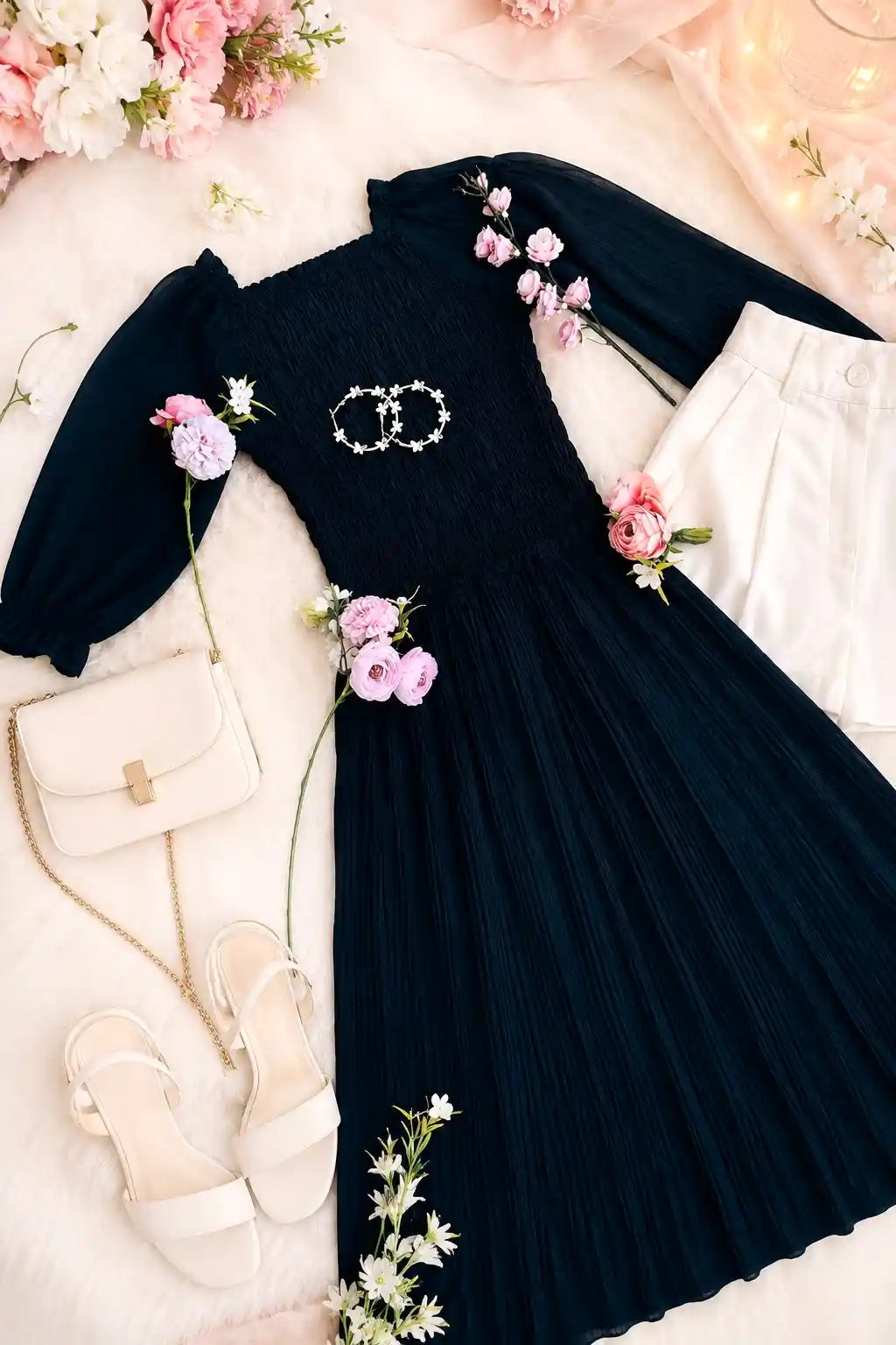Dusky Black Smoky Crepe Twirl Dress