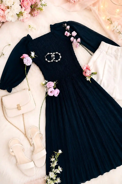 Dusky Black Smoky Crepe Twirl Dress