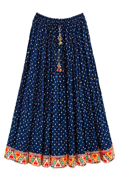 Blue Bandhej Jaipuri Skirt