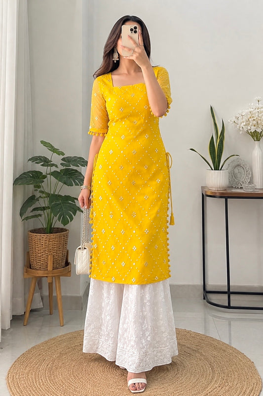 Jaaz Yellow Embroidered Gulnaz Kurta