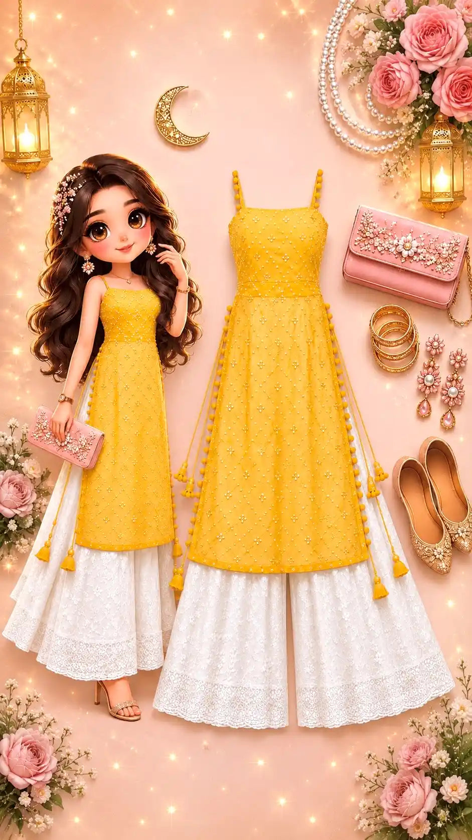Shimmer Yellow Embroidered Gulnaz Kurta