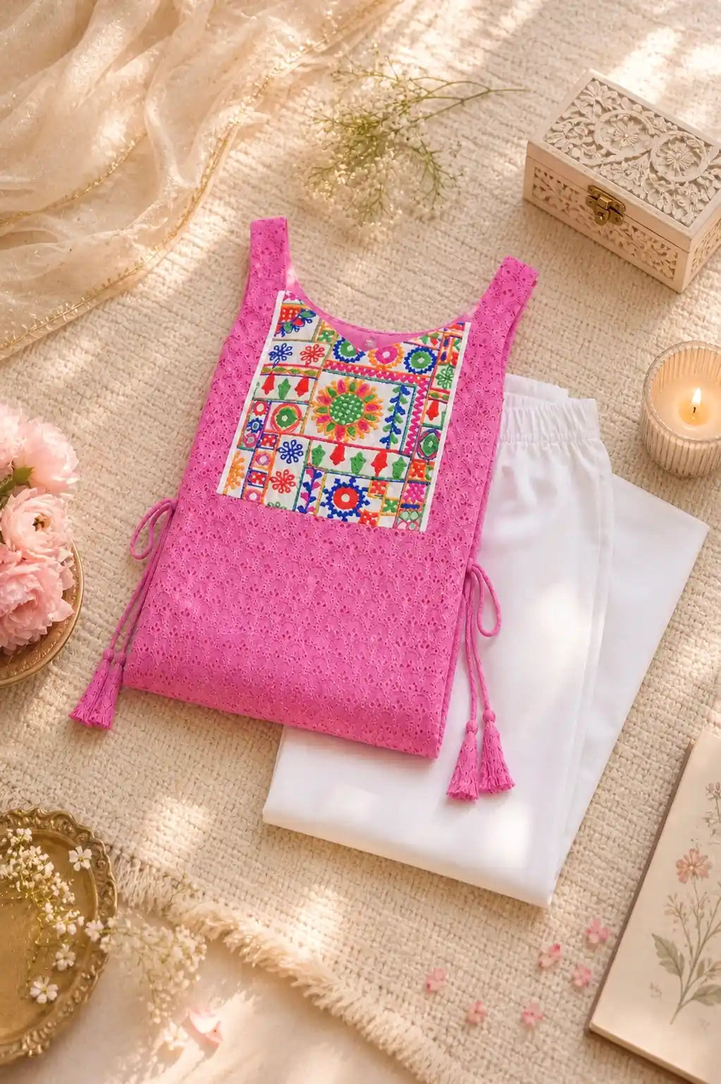 Daisy Peach Sequence Gulnaz Kurta